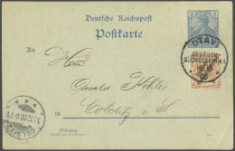 DSWA 5b BRIEF, OTAVI, 16.10.00, 3 Pf. Als Zusatzfrankatur Auf 2 Pf. Dt. Reich Ganzsachenkarte Germania Nach Colditz, Fei - German South West Africa