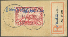 DSWA 20 BrfStk, Seeheim, 2.6.03, Blauer Wanderstempel Auf 1 Mk., Prachtbriefstück Mit R-Zettel - German South West Africa