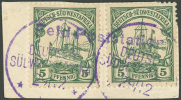 DSWA 12 BrfStk, Feld-Poststation, 29.12.(03), In Violett Auf Wanderstempel V Auf Briefstück Mit 2-mal 5 Pf., Pracht, R!, - German South West Africa