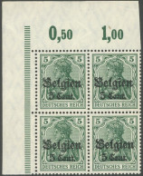 LANDESPOST IN BELGIEN 12IaZa , 1916, 5 C. Auf 5 Pf. Opalgrün Friedensdruck, Im Oberen Linken Eckrandviererblock, Dabei F - Ocupación 1914 – 18