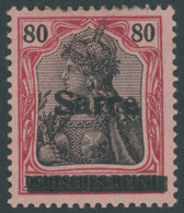 SAARGEBIET 16IQI , 1920, 80 Pf. Karminrot/grauschwarz Auf Mittelgraurot, Type I, Kopf Des E Senkrecht Gespalten, Falzres - Autres & Non Classés