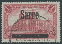 SAARGEBIET 17AI/IV O, 1920, 1 M. Dunkelkarminrot, Type I, Mit Plattenfehler Spitzes A In Sarre, Normale Zähnung, Pracht, - Autres & Non Classés