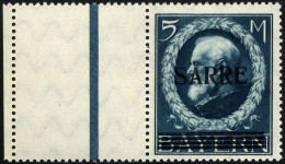 SAARGEBIET 30L , 1920, 5 M. Bayern-Sarre Mit Anhängendem Leerfeld, Pracht, Gepr. Burger, Mi. 3000.- - Sonstige & Ohne Zuordnung