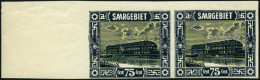 SAARGEBIET 101U Paar , 1923, 75 C. Steingutfabrik, Ungezähnt, Im Waagerechten Randpaar, Rechte Marke Mit Abart Scheinwer - Altri & Non Classificati