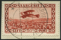 SAARGEBIET 126III BrfStk, 1928, 50 C. Flugpost Mit Abart Unteres Viereck Im Rechten Rahmen Senkrecht Gespalten, Prachtbr - Sonstige & Ohne Zuordnung