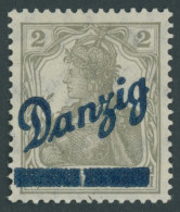 FREIE STADT DANZIG 32I , 1920, 2 Pf. Kleiner Innendienst Mit Aufdruckfehler Aufdruckbalken Senkrecht Geteilt, Gummireste - Otros & Sin Clasificación