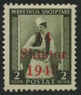 ALBANIEN 2I , 1943, 2 Q. Bräunlicholiv Mit Abart 1948 Statt 1943, Kleiner Zahnfehler Sonst Pracht, Gepr. Krischke, Mi. 4 - Besetzungen 1938-45