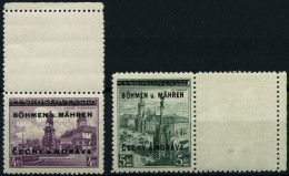 BÖHMEN UND MÄHREN 17LS,18LW , 1939, 4 Kc. Burg Podiebrad Mit Senkrechtem Leerfeld Und 10 Kc. Pressburg Mit Waagerechtem, - Nuevos