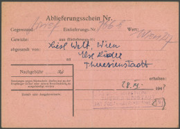 BÖHMEN UND MÄHREN Theresienstadt: 1944, Rosa Ablieferungs-Rückschein, Pracht - Altri & Non Classificati