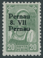 PERNAU 8IV , 1941, 20 K. Schwarzgelbgrün Mit Aufdruck Pernau/Pernau, Gepr. Krischke Und Kurzbefund Löbbering, Mi. 100.- - Occupation 1938-45