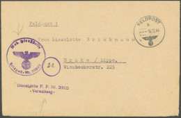 FELDPOST II. WK BELEGE 1944, Deutsche Wehrmacht: Mobile Dienststelle Feldpostnummer 20932, Front-Heimat Brief, Dazu 3 Sc - Bezetting 1938-45