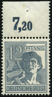 ALLIIERTE BES. 947POR , 1947, 12 Pf. Dunkelgrautürkis, Plattendruck, Oberrandstück, Durchgezähnt, Pracht, Mi. 150.- - Autres & Non Classés