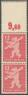 BERLIN UND BRANDENBURG 5AAwazL , 1945, 12 Pf. Mittelkarminrot, Graurosa Papier, Geriffelter Gummi, Mit Oben Anhängendem  - Altri & Non Classificati