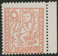 MECKLENBURG-VORPOMMERN 26b , 1945, 6 Pf. Hellrötlichorange Kinderhilfe, Pracht, Gepr. Kramp, Mi. 160.- - Other & Unclassified