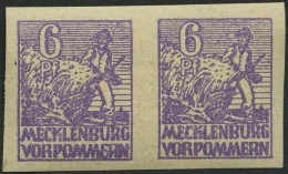 MECKLENBURG-VORPOMMERN 33yeU Paar , 1946, 6 Pf. Grauviolett, Graues Papier, Ungezähnt, Im Waagerechten Paar, Rückseitige - Otros & Sin Clasificación