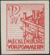 MECKLENBURG-VORPOMMERN 36xaU , 1946, 12 Pf. Dunkelgraurot, Kreidepapier, Ungezähnt, Pracht, Mi. 60.- - Otros & Sin Clasificación