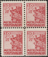 MECKLENBURG-VORPOMMERN 36xc VB , 1946, 12 Pf. Lebhaftbraunrot, Kreidepapier, Im Viererblock, Pracht, Gepr. Thom Und Foto - Sonstige & Ohne Zuordnung