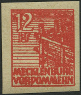 MECKLENBURG-VORPOMMERN 36yeU , 1946, 12 Pf. Orangerot, Graues Papier, Ungezähnt, Pracht, Gepr. Kramp, Mi. 120.- - Autres & Non Classés