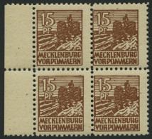 MECKLENBURG-VORPOMMERN 37yd VB , 1946, 15 Pf. Mittelsiena, Graues Papier, Im Viererblock, Pracht, Gepr. Kramp, Mi. 320.- - Autres & Non Classés