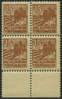 MECKLENBURG-VORPOMMERN 37za VB , 1946, 15 Pf. Gelbbraun, Dünnes Papier, Im Viererblock Vom Unterrand, Pracht, Gepr. Thom - Andere & Zonder Classificatie