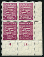 PROVINZ SACHSEN 84Xa VB , 1945, 40 Pf. Dunkellilarosa, Wz. 1X, Im Unteren Rechten Eckrandviererblock, Dabei Plattenfehle - Sonstige & Ohne Zuordnung