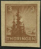 THÜRINGEN 92AYz2U , 1946, 3 Pf. Orangebraun, Spargummierung, Dickes Papier, Fallende Papierstreifung, Ungezähnt, Pracht, - Altri & Non Classificati