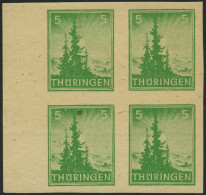 THÜRINGEN 94AXwU VB , 1945, 5 Pf. Gelblichgrün, Vollgummierung, Ungezähnt, Im Randviererblock, Pracht, Gepr. Herpichböhm - Andere & Zonder Classificatie