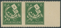 THÜRINGEN 95AXatUs, , 1945, 6 Pf. Dunkelgrün, Vollgummierung, Gelblichgraues Papier, Senkrecht Ungezähnt, Im Waagerechte - Sonstige & Ohne Zuordnung