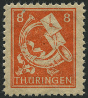 THÜRINGEN 96AYyy , 1945, 8 Pf. Rotorange, Spargummi, Dünnes Papier, Attestkopie Herpichböhm, Mi. 100.- - Otros & Sin Clasificación