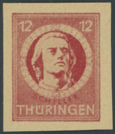 THÜRINGEN 97AXaqU , 1945, 12 Pf. Karminrot, Vollgummierung, Graues Kartonpapier, Ungezähnt Und Deutlicher Abklatsch, Pra - Autres & Non Classés