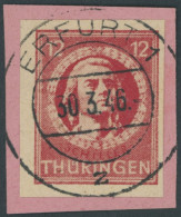 THÜRINGEN 97AXaqU BrfStk, 1945, 12 Pf. Karminrot, Vollgummierung, Graues Kartonpapier, Ungezähnt, Prachtbriefstück, Gepr - Autres & Non Classés