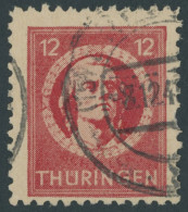 THÜRINGEN 97AXbat O, 1945, 12 Pf. Dunkelbräunlichrot (dunkelbraunrot Quarzend), Gelblichgraues Papier, Ein Fehlender Zah - Other & Unclassified