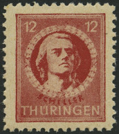 THÜRINGEN 97bt , 1945, 12 Pf. Dunkelbräunlichrot, Gelblichgraues Papier, Pracht, Gepr. Ströh, Mi. 150.- - Autres & Non Classés