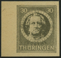 THÜRINGEN 99BXaw , 1945, 30 Pf. Olivgrau, Ungezähnt, Vollgummierung, Dickes Papier, Pracht, Attestkopie Ströh Eines Ehem - Andere & Zonder Classificatie