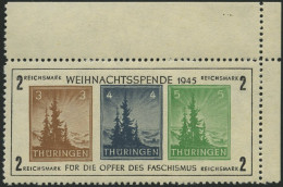 THÜRINGEN Bl. 1xb , 1945, Block Antifa, Weißes Kartonpapier, Type II, Mi.Nr. 100 In Hellsiena, Aus Der Oberen Rechten Bo - Sonstige & Ohne Zuordnung