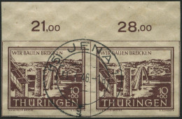 THÜRINGEN 112yI O, 1946, 10 Pf. Wiederaufbau Mit Abart Springbrunnen über Wertangabe (Feld 3), Im Oberrandpaar Mit Norma - Andere & Zonder Classificatie