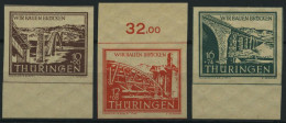 THÜRINGEN 112-14yy , 1946, 10 - 16 Pf. Wiederaufbau, Dünnes Papier, 3 Prachtwerte, Mi. 180.- - Other & Unclassified
