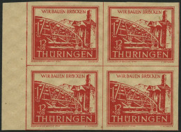 THÜRINGEN 113by VB , 1946, 12 Pf. Rot Wiederaufbau Im Randviererblock, Pracht, Signiert Ströh, Mi. (240.-) - Andere & Zonder Classificatie