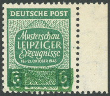 WEST-SACHSEN 124YDD , 1945, 6 Pf. Dunkelbläulichgrün, Wz. Y, Mit Klarem Teil-Doppeldruck, Vom Rechten Bogenrand, Postfri - Autres & Non Classés