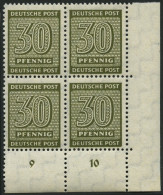 WEST-SACHSEN 135Xa VB , 1945, 30 Pf. Bräunlicholiv, Wz. 1X, Viererblock Aus Der Rechten Unteren Bogenecke, Pracht, Gepr. - Sonstige & Ohne Zuordnung