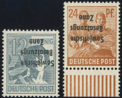 ALLGEMEINE-AUSGABEN 186K,190K , 1948, 12 Pf. Dunkelgrautürkis Und 14 Pf. Braunorange, Kopfstehender Aufdruck, Postfrisch - Sonstige & Ohne Zuordnung