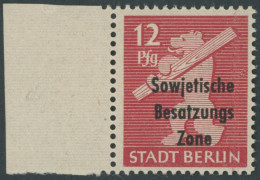 ALLGEMEINE-AUSGABEN 204wazDDII , 1948, 12 Pf. Mittelkarminrot, Aufdruck Einmal Normal Und Zusätzlicher Blinddruck, Prach - Sonstige & Ohne Zuordnung