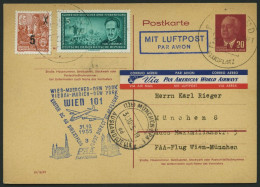 GANZSACHEN P 54 BRIEF, 1955, 20 Pf. Karmin Mit Zusatzfrankatur, PAA-Flug Wien-München, Pracht, Mi. 60.- - Altri & Non Classificati