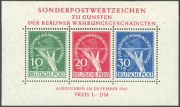 BERLIN Bl. 1 , 1949, Block Währungsgeschädigte, Falzreste Im Rand, Marken Postfrisch Pracht, Mi. 500.- - Autres & Non Classés