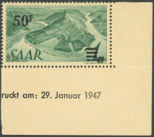 SAARLAND 238I , 1947, 50 Fr. Auf 1 M. Urdruck Mit Druckdatum, Postfrisch, Pracht, Gepr. U.a. Hoffmann BPP - Andere & Zonder Classificatie