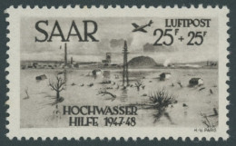 SAARLAND 259I , 1948 25 Fr. Hochwasserhilfe Mit Plattenfehler Bombe Fällt Unter Erstem A Von Saar, Postfrisch, Pracht, M - Autres & Non Classés