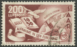 SAARLAND 298I O, 1950, 200 Fr. Flugpost Mit Abart Weißer Punkt Hinter Währungsbezeichnung F, Bugspur, Feinst, Mi. 900.- - Andere & Zonder Classificatie