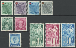 BADEN 42-45,47-52 , 1949, Rotes Kreuz Und Goethe, Falzrest, 3 Prachtsätze, Mi. 87.- - Otros & Sin Clasificación