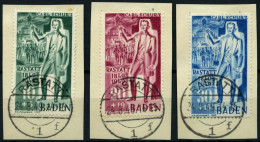 BADEN 50-52 BrfStk, 1949, Schurz Auf Briefstücken Mit Ersttagsstempeln, Prachtsatz, Gepr. Schlegel, Mi. (110.-) - Other & Unclassified