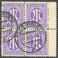 AMERIK. U. BRITISCHE ZONE 1z St VB O, 1945, 3 Pf. Lebhaftblauviolett, Glattes Papier, Im Viererblock Mit 2 Senkrechten S - Altri & Non Classificati